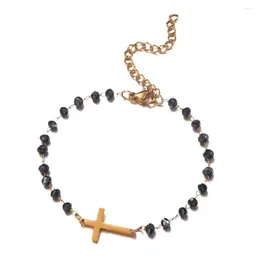 Charm Bracelets MinaMaMa Cross Aço Inoxidável Feito à Mão Azul Marinho Rosário Pulseira Para Mulheres Homens Religião Católica Jóias