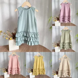 Girl Dresses Children's Cotton And Linen Lace Dress Vest Sleeveless Princess Little Party Games Family Girls Size 6