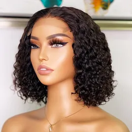 Brazylijska Remy Water Deep Wave Human Hair 4x4 Lace Closure Peruka Naturalne krótkie palety Bob Curly dla Czarnej Kobiety