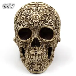 装飾的なオブジェクトの図形Buf Modern Resin Statue Retro Skull Decor Home Decoration Ornaments Creative Art Carving Sculputures Model Halloween Gifts 230619