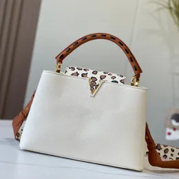 M58575 White Leopard Pattern Totes Bag Women Designer Capucines Handbag Purse Cowhide Shoulder Crossbody Bags Genuine Leather Removable Strap Fashion Hardware