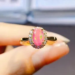 Pierścienie klastra naturalny różowy pierścień opalowy październikowy kamień 925 Srebrny kamień szlachetny za prezent