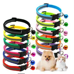 Adjustable Nylon Dog Collars Pet Collars with Bells Charm Necklace Collar for Little Dogs Cat Collars Pet Supplies Acessorios GC2182