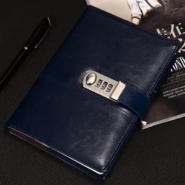 Notepads 9 Kinds of Leather Password Notebook With Lock Bigger Size 21.8cmx17.8cm Writing Pads Lockable Notepad Diary With Gift Pen 230620