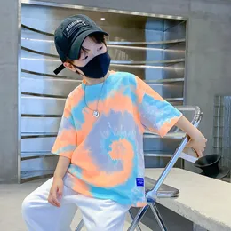 T-shirts Summer Fashion Boys T-shirts Tie-Dye Korean Short Sleeve Streetwear Boys Clothes Tshirt Top Tees Size 4 5 7 9 11 13 14Years 230619