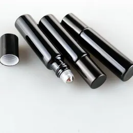 5ml 10ml preto uv óleo essencial roll on frascos de garrafa com bola de rolo de metal de aço para perfume transporte rápido f438 hhelw