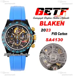 Getf BLACEN SA4130 Automatyczne chronograf szkielet męski Zegarek Pvd Złota Ceramiczna ramka 904L Steel Blue Rubber Super Edition Reloj Hombre Montre zegarki Pureteme I9