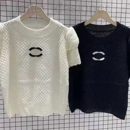 レディースニットティーデザイナーデザイナートップ品質の格子縞の氷シルクニットTシャツファッションアルファベット刺繍クルーネック半袖737o