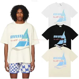 Дизайнерская модная одежда Tees Tshirt 2023 Новый Rhudeyachtclub Yacht Club Printed Double пряжа футболка с коротким рукавом для мужчин.