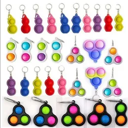 DHL Rainbow Keychain Pandents Pop It Fidget Toy Sensory Push Bubble Autism Special Needs Anxiety Stress Reliever for Office Fluorescen Stock