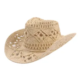 Sombreros de ala ancha cubo sombrero de vaquero clásico Vintage ahueca hacia fuera Unisex borde rizado hombres sol pesca hecho a mano paja mujeres 230619