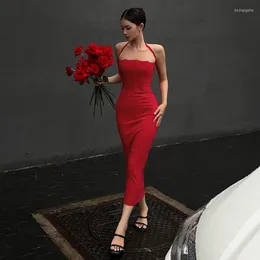 Casual Dresses Halter Backless Formal Occasion Dress Women Bodycon Celebrity Evening Party Elegant Axless Long Red Black 2023