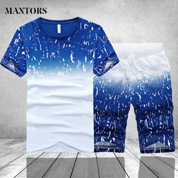 Męskie dresy ślady mężczyźni Mężczyźni Summer krótki rękaw swobodne krótkie krótkie krótkie dreski 2pc TEE TOPSSWEATPANT Set Moleton Masculino 3xl 4xl 230619