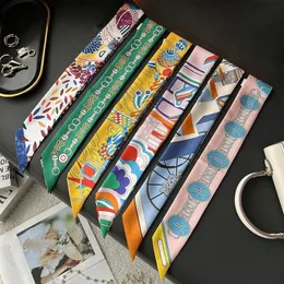 Sciarpa di seta legata mosaico arte borsa decorazione vera seta twilly fascia per capelli lunga cravatta decorata piccola sciarpa