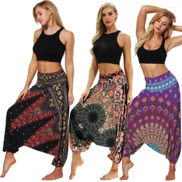 Kvinnors byxor kvinnor elastisk midja nationell stil mjuk lös thailändsk harem indie folk boho festival hippy casual byxor