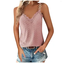 Women's T Shirts Women's Plus Size Clothing Loose Casual Lace Camisole T-Shirt Solid V-Neck Sleeveless Pullover Oberteile Summer Travel