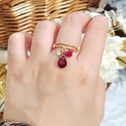Pierścienie klastra lii ji granat ruby ​​carnelian amerykański 14 -karatowy złoto regulowany pierścień naturalny kamień ręcznie robiony biżuteria