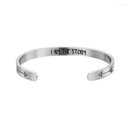 Bangle Fashion White Opening Bracelet For Women Lettering I AM THE STORM Stainless Steel Simple Trinket