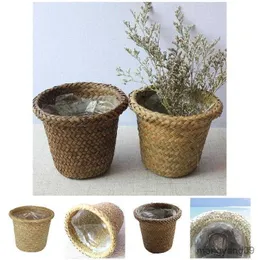 Planters krukor havsgräs förvaring korg halmträdgård blomma kruka handgjorda diverse arrangör rotting växt krukor planter blomkruka täcker arrangör r230620