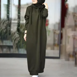 Ethnic Clothing Muslim Dress Women Sweatshirt 2023 Hooded Abaya Stylish Hoodies Long Sleeve Maxi Dresses Casual Solid Islam Vestidos Robe
