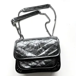 Mode Handtaschen Schulter Luxurys Y-förmige Designer Taschen Vintage Silber Kette Frauen Echtes Leder Tasche Flip-Cover Diagonal Messenger Crossbody