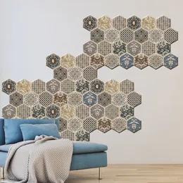 3D六角形抽象自己接着タイル壁ステッカーPVC防水壁紙キッチンバスルームアクセサリールームの装飾