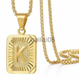 Pendant Necklaces Initials Pendant Letter Neckle For Women Men Gold Color Silver Color Square Alphabet Charm Box Link Chain Couple Pendant GPM05 J230620