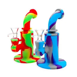 New Smoking Colorful Silicone Hookah Bong Pipes Kit Portable Handle Style Bubbler Herb Tobacco Glass Filter Funnel Spoon Male Bowl Waterpipe Cigarette Holder