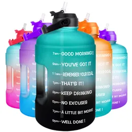 Wasserflaschen, Quifit-Wasserflasche, 2,2 l, motivierend, mit Strohhalm, auslaufsicher, BPA-frei, Sport-Reisekrug, Zeitmarkierung, hilft beim Abnehmen, 230620