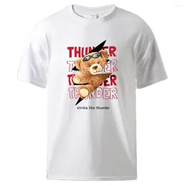 Męskie koszulki Teddy Bear Strike jak Thunder Print Men T-shirts Nowość graficzna Bawełniane koszulki z krótkim rękawem