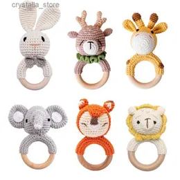 1PC Baby Teether Music Rattles for Kids Animal Crochet Rattle Elephant Giraffe Ring Tood Babies Gym Montessori Children's Toys L230518