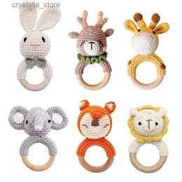 1pc Baby Teether Music Rattles for Kids Animal Crochet Rattle Elephant Giraffe Ring Wooden Babies Gym Montessori Children's Toys L230518