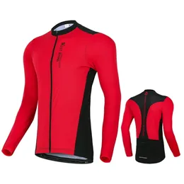 Camisa de ciclismo masculina de secagem rápida mangas compridas com zíper, vermelha