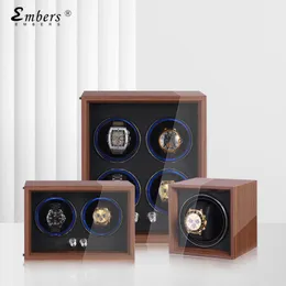 Scatole per orologi Astucci Embers Luxury 1 2 4 Slot Carica orologi Agitatore in legno Scatola per orologi Avvolgitore automatico Custodia Mabuchi Motro 230619