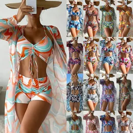 Womens Swimwear Bikinis Trend European American Swimsuit Threepiece High Waist Longsleeved Ins Blouse Drawcord Suit YA01 230620