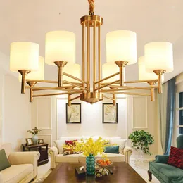 Chandeliers American Modern LED For Living Room Dining Lustres Para Quarto All Copper Vintage Chandelier Lighting MJ1118