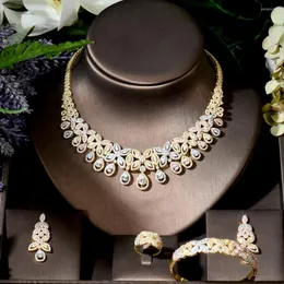 Necklace Earrings Set Fashion Luxury 3 Tones Nigerian Dubai For Women Cubic Zircon Wedding Bridal Party Accessories N-1797