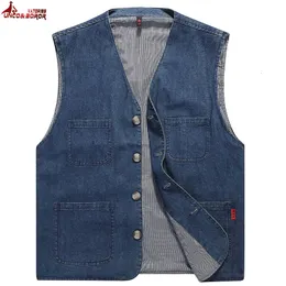 Men's Vests Mens Suit Denim Blue Waistcoat Vest Man Multi pocket Groomsmen Business Casual Male gilet wedding clothing 230620