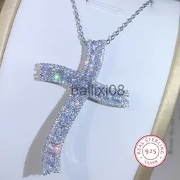 Pendant Necklaces Luxury 925 Silver Cross Pendant Statement Neckle With AAAA+ Zircon Long Neckle For Women Man Religious Fashion Jewelry Gift J230620