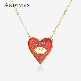 Collane con ciondolo ANDYWEN 925 Sterling Silver Gold Smalto Big Heart Eye Smalto Ciondolo a catena lunga Neckle 2022 Inverno Donna Luxury Fine Jewelry J230620