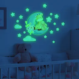 Pegatinas de pared luminosas de conejo abrazando ciervos de dibujos animados, pegatinas de estrellas que brillan en la oscuridad para bebés, habitaciones de niños, decoración de pared, papel tapiz de Luna