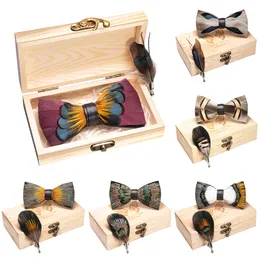 Ties Bow Ties Tie for Men Classic Burgundy Prayied Bowtie Brooch Wooden Box Set Party Show Butterfly Cnot Groom Gift 230619