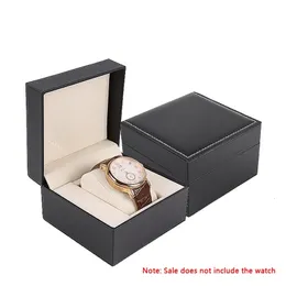 Titta på rutor Fall Black Leather Watch Display Box Jewelry Storage Organizer Case Decoration Gift Man Watch Container Box Wholesale Tag 230619