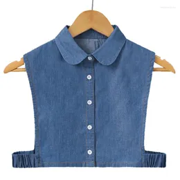 Bow Ties 2023 Women Cotton Denim Cardigan Button Half Sweater Shirt Fake Collar Chic Detachable False Collars Removable Lapel Blouse Tops