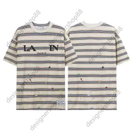 Gellary Dapt Lavins Men's T-Shirts Summer New Fashion Brand Speckle Stripe T-shirt For Men And Women Couples Same Short Sleeve Cotton