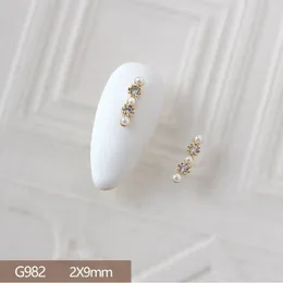 Nail Art Decorations 10pcs G982 Luxury Strip 3D Alloy Nail Art Zircon Metal Pearl Manicure Nails Supplies Accessories DIY Nail Decorations Charms 230619