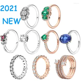 Anillos de racimo 2023 moda de invierno Original 925 joyería de plata esterlina Zirconia cúbica amor estrella señora anillo regalo de Navidad gratis mujer