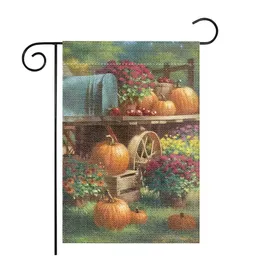 1 ٪ ، Fall Farm Farm Pumpkin Garden Flag ، Fruit Flower Print Double -Side Printing Outsic Decor Gard