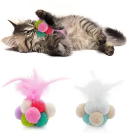 1 pz divertente gatto bastone giocattoli piume colorate stuzzicare gatto bastone giocattoli interattivi per animali domestici gatto che gioca giocattolo elastico piuma campana palla