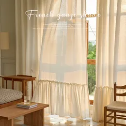 Tenda Francese Romantica ed Elegante Rococò Soggiorno Tende Decorative Camera da Letto Cotone di Alta Qualità Lino Crema IG Blackout 230619